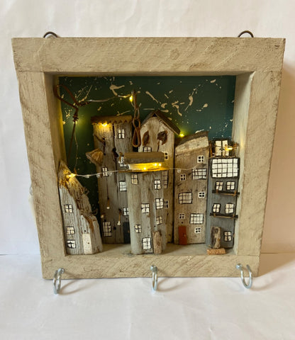 City Scape Key Hanger Wall Art (with LED lights) - by Emma Frame