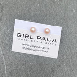 Freshwater Pearl Stud Peach/Pink - by Mhairi Sim - Girl Paua