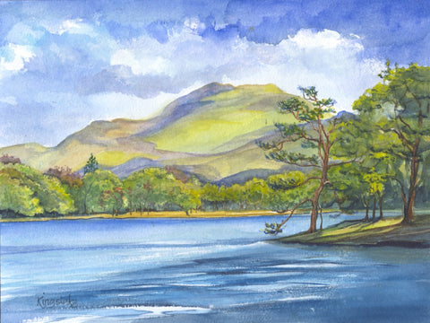 'Sun and Shadow on Ben Lomond, from the Loch' Framed Original Watercolour by Gillian Kingslake