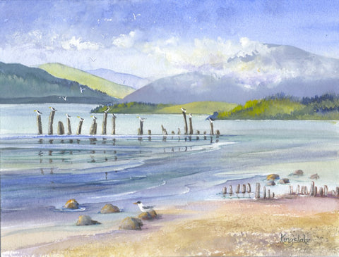 'Lifting Clouds, Lomond Shores' Framed Original Watercolour by Gillian Kingslake