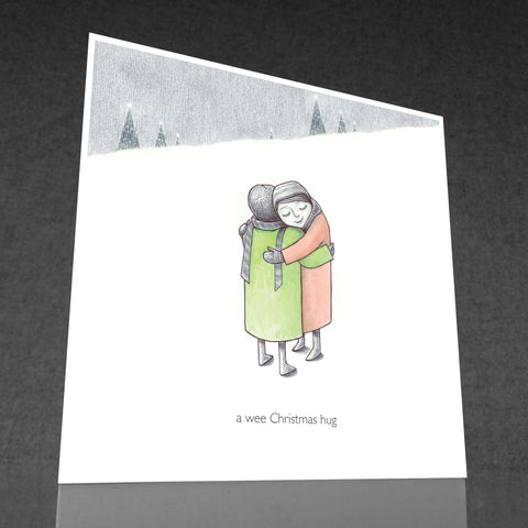 wee Christmas hug greetings card - by Keith Pirie