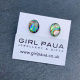 Paua Shell Oval Stud Earrings - by Mhairi Sim - Girl Paua