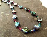 Paua Shell & Coloured Crystal Necklace - by Mhairi Sim - Girl Paua