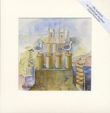 The Sentinels on Edinburgh Rooftops Unframed Original Watercolour By Gillian Kingslake