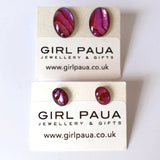 Red Paua Oval Stud Earrings - by Mhairi Sim - Girl Paua