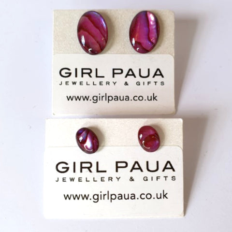 Red Paua Oval Stud Earrings - by Mhairi Sim - Girl Paua