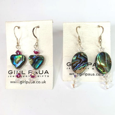 Paua Shell & Crystal Earrings - Long - by Mhairi Sim - Girl Paua