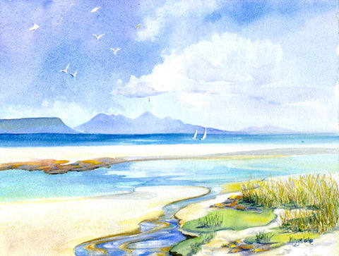 'Towards Rhum from Arisaig' Framed Original Watercolour by Gillian Kingslake