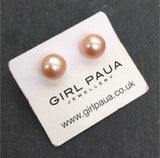 Freshwater Pearl Stud Peach/Pink - by Mhairi Sim - Girl Paua